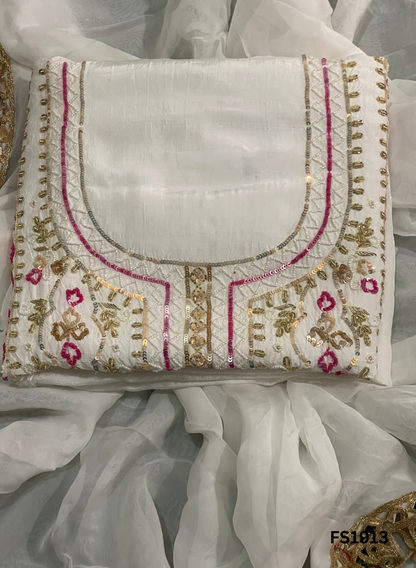 FS1913 | Off-White | Raw Silk | Party Wear | Wedding | Jaggo | Ring Ceremony | Festival