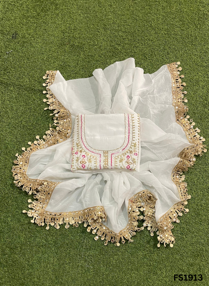 FS1913 | Off-White | Raw Silk | Party Wear | Wedding | Jaggo | Ring Ceremony | Festival