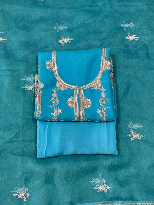 Sky blue Pure Organza Suit | Party Wear | Wedding | Ring Ceremony | Festival | Bridal