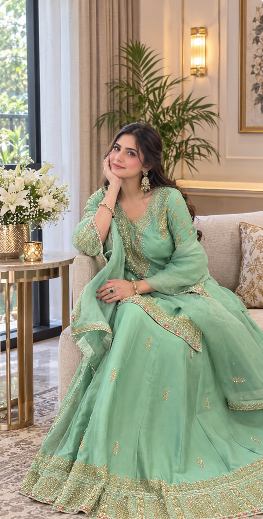 FS3089 | Raw Silk Sharara Suit | Party Wear | Wedding | Jaggo | Festival