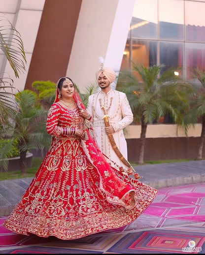 FC182  |  Made To Order (30-45 Days  ) |  Silk Lehenga |  Red  |  Bridal Lehenga  | Party Wear | Wedding | Festival | Celebrity | Ring Ceremony