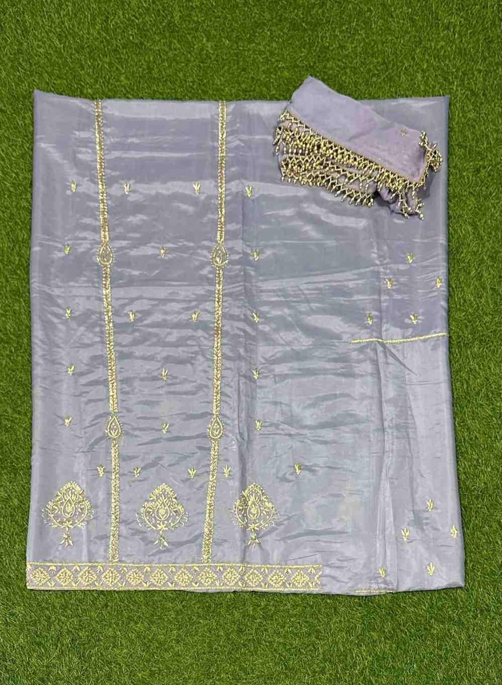 Light pista Shimmer Organza Suit | Party Wear | Wedding | Jaggo | Ring Ceremony | Festival | FS447