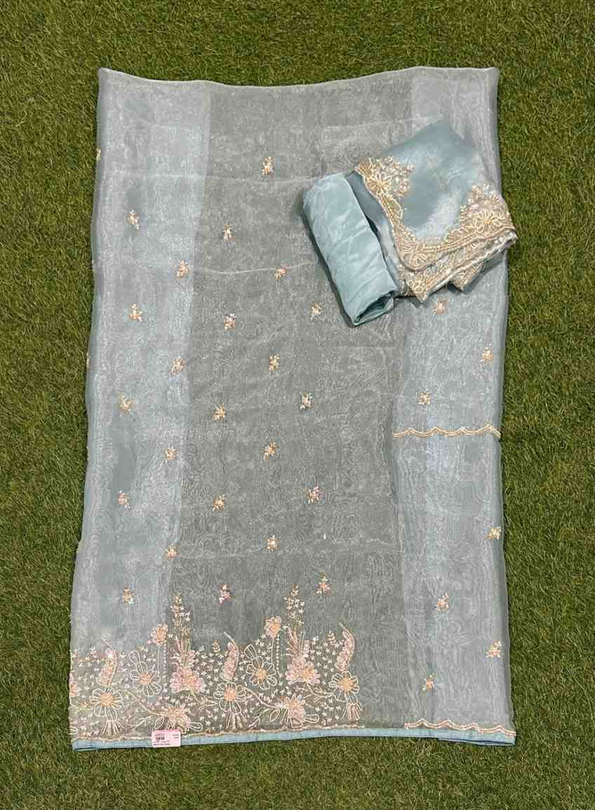 Sky blue Organza Suit | Party Wear | Wedding | Jaggo | Ring Ceremony | Festival | FS210