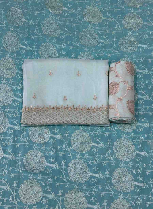 Light sky blue Organza Suit | Party Wear | Wedding | Ring Ceremony | Festival | Bridal | FS061