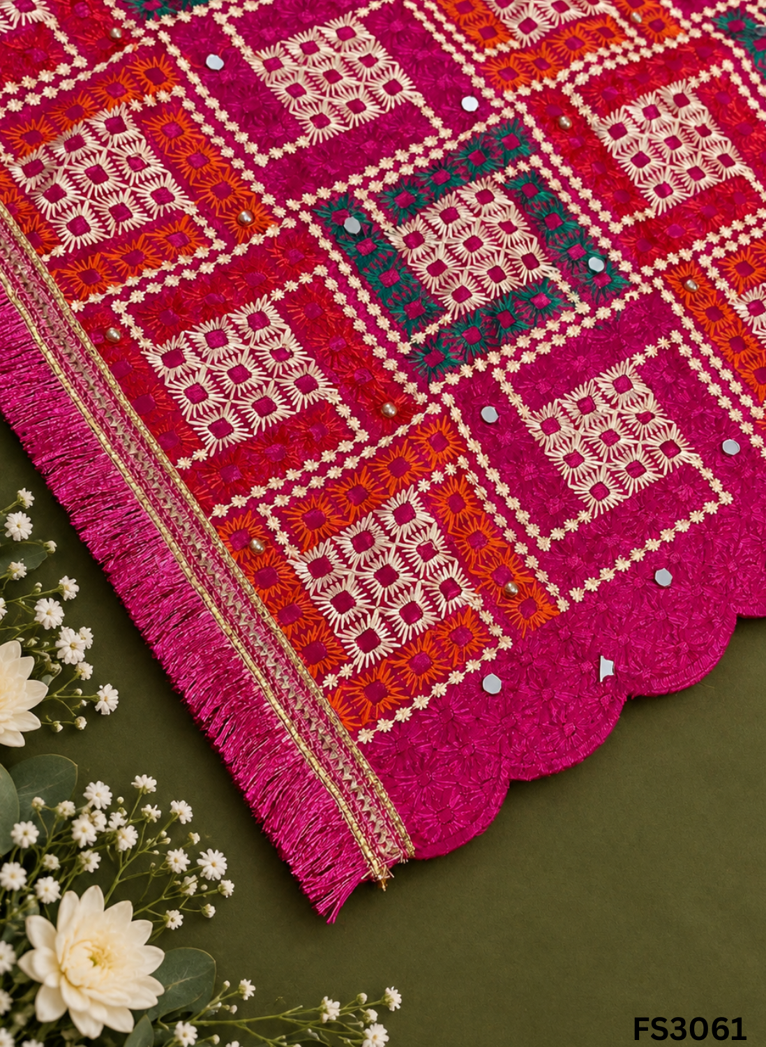 FS3061 | Luxurious Embroidered  Phulkari - 2.5 Meters of Elegance