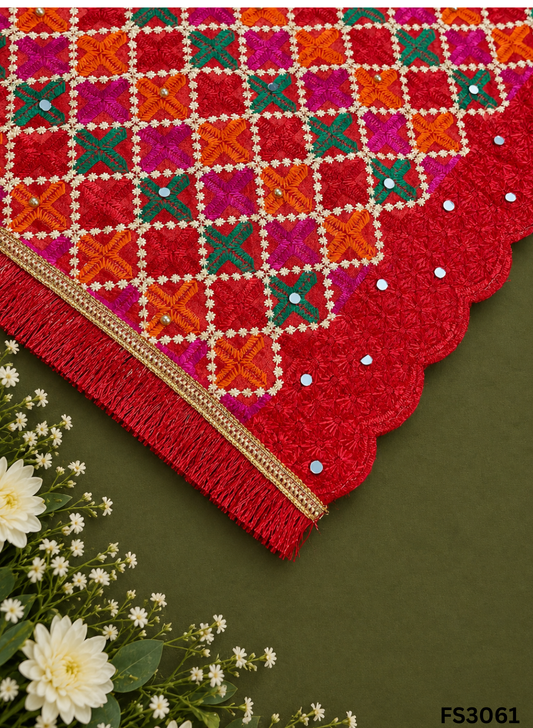 FS3061 | Luxurious Embroidered  Phulkari - 2.5 Meters of Elegance