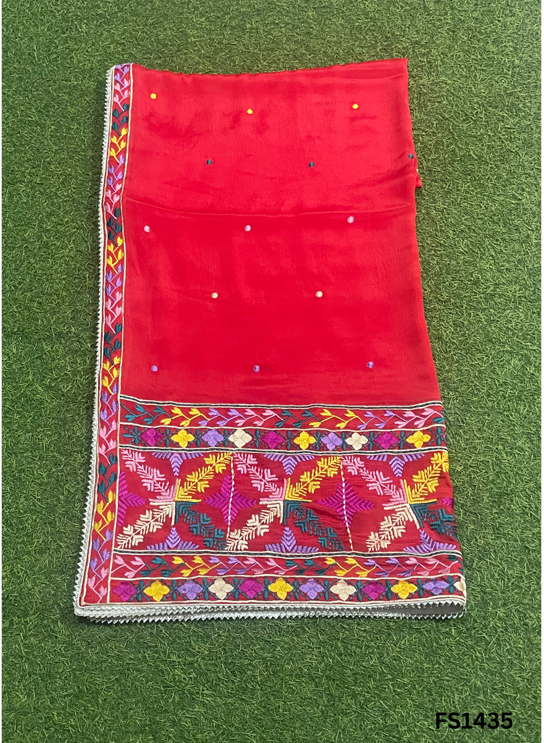 FS1435 | Luxurious Embroidered Pure Kamal Chinon Phulkari - 2.5 Meters of Elegance