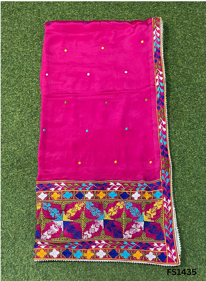 FS1435 | Luxurious Embroidered Pure Kamal Chinon Phulkari - 2.5 Meters of Elegance