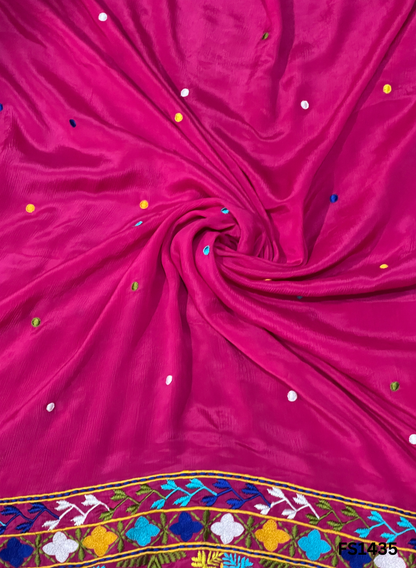 FS1435 | Luxurious Embroidered Pure Kamal Chinon Phulkari - 2.5 Meters of Elegance