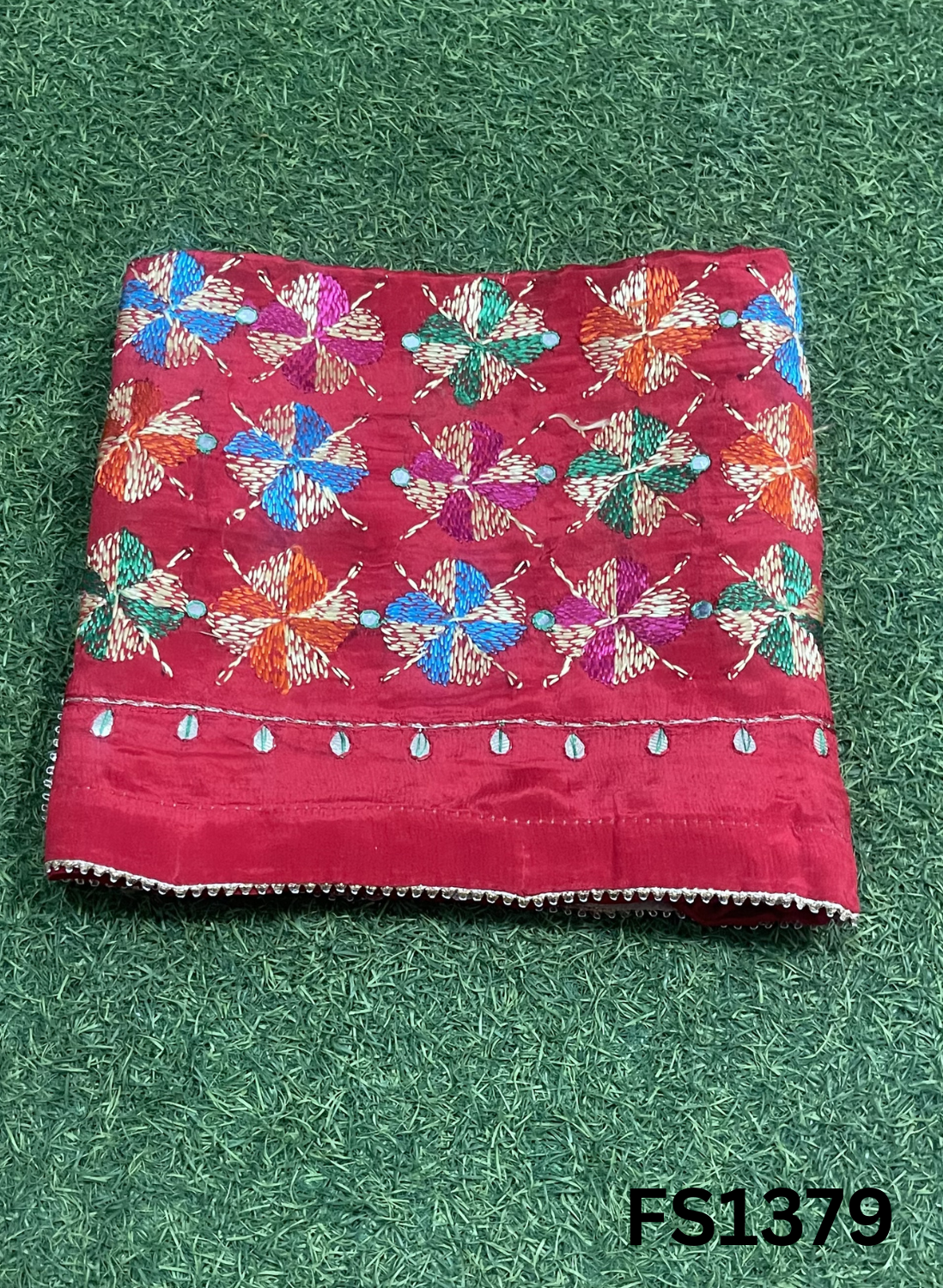 FS1379 | Orange  | Luxurious|  Embroidered |  Phulkari | 2.5 Meter of Elegance