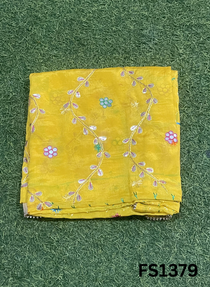 FS1379 | Orange  | Luxurious|  Embroidered |  Phulkari | 2.5 Meter of Elegance