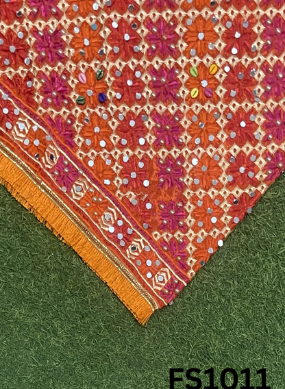 FS1011 | Red Luxurious | Embroidered Phulkari - 2.5 Meters of Elegance
