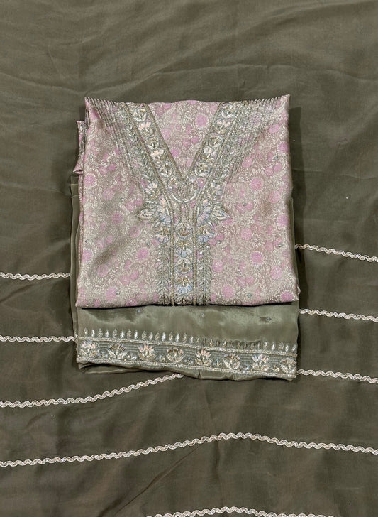 Mehandi colour Banarsi Silk Suit | Party Wear | Wedding | Ring Ceremony | Festival | Bridal | FS427