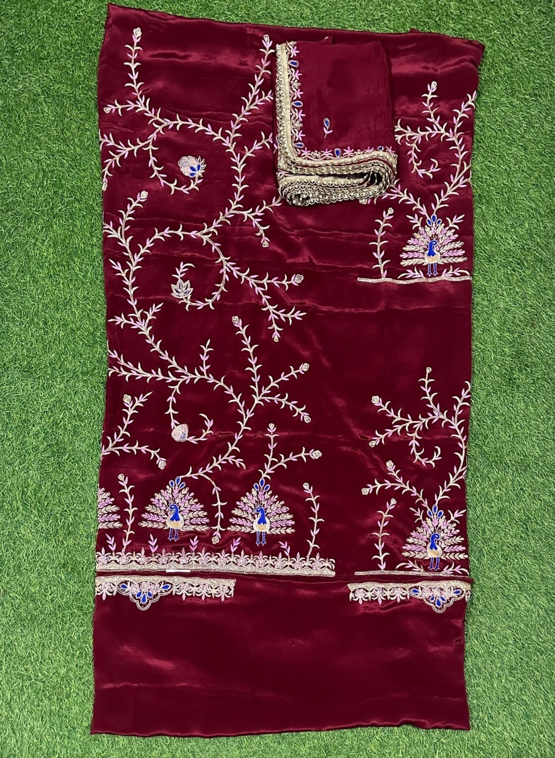 Mehroon Crepe Suit | Bridal | Wedding | Party Wear | Jaggo | Ring Ceremony | Festival | Celebrity | FS424