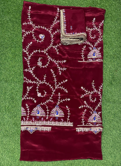 Mehroon Crepe Suit | Bridal | Wedding | Party Wear | Jaggo | Ring Ceremony | Festival | Celebrity | FS424