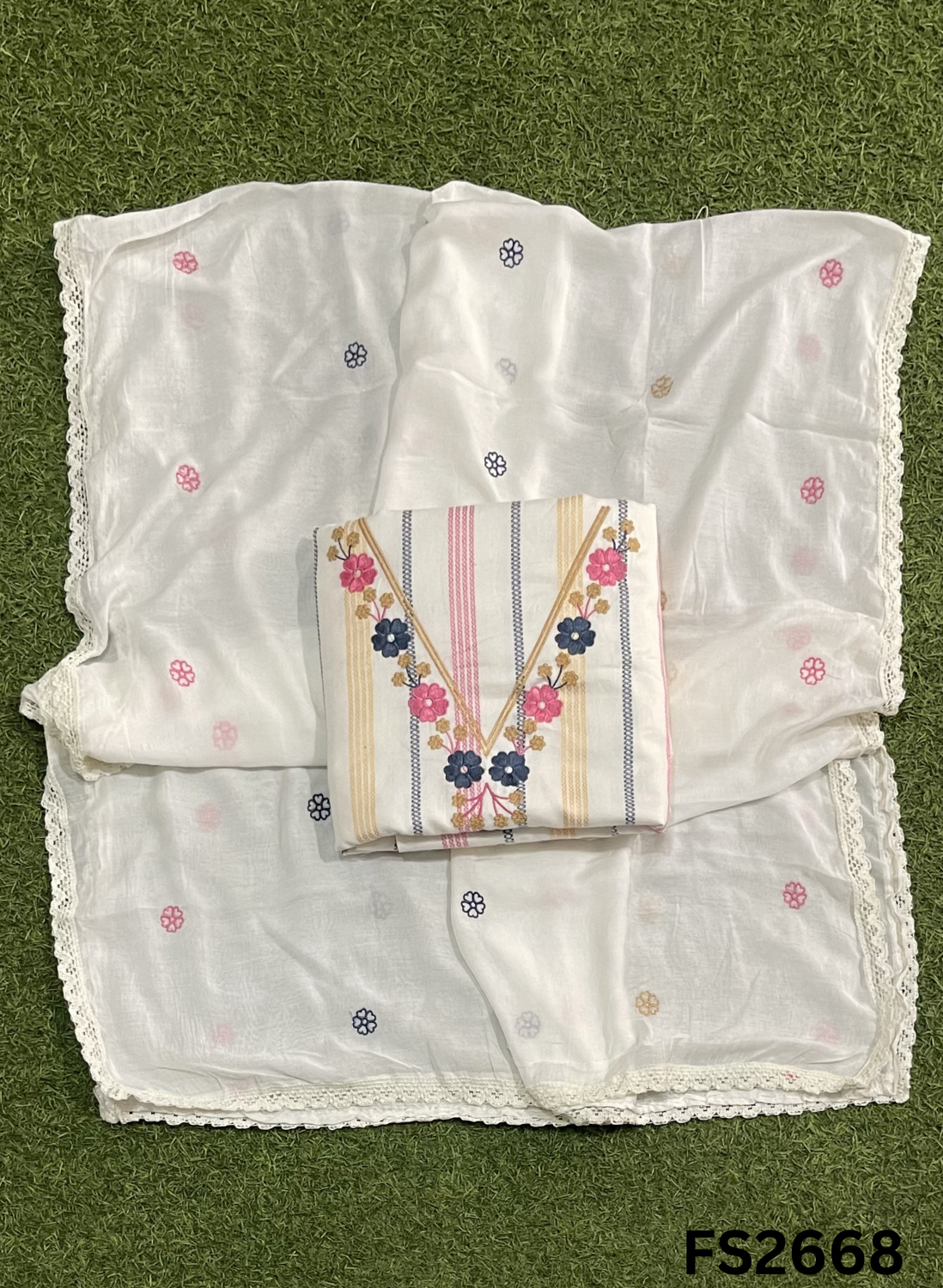 FS2668 | WHITE | Mul-Cotton Suit | Casual wear | Summer Suits | Regular wear