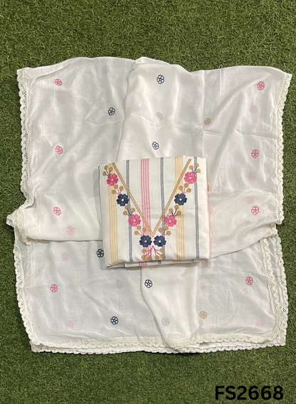 FS2668 | WHITE | Mul-Cotton Suit | Casual wear | Summer Suits | Regular wear
