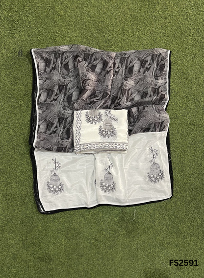 FS2591 | Black-White | Muslin Cotton Suit | Casual wear| Summer Suits | Regular wear |