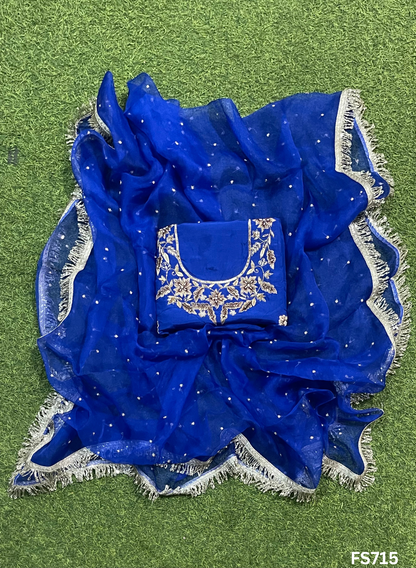 FS715 | Royal-Blue | Raw Silk |  Kurti-Lehenga  | Party Wear | Wedding | Jaggo | Festival |