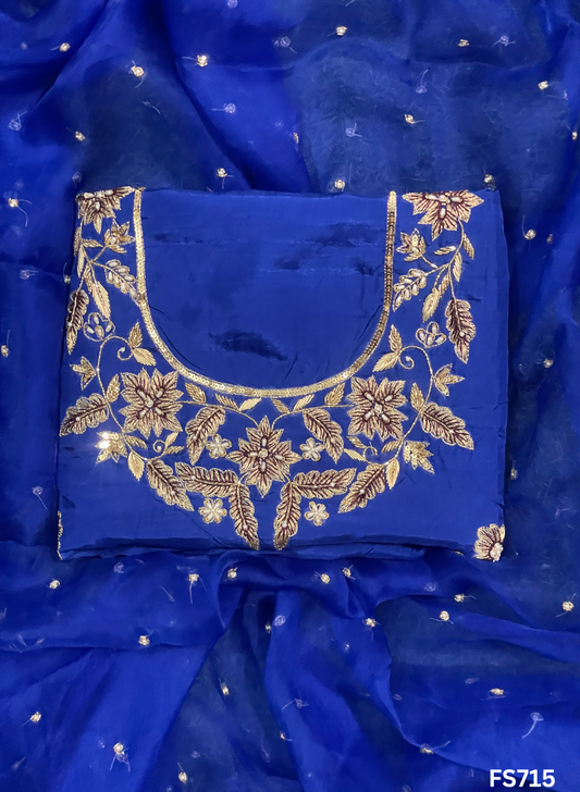 FS715 | Royal-Blue | Raw Silk |  Kurti-Lehenga  | Party Wear | Wedding | Jaggo | Festival |