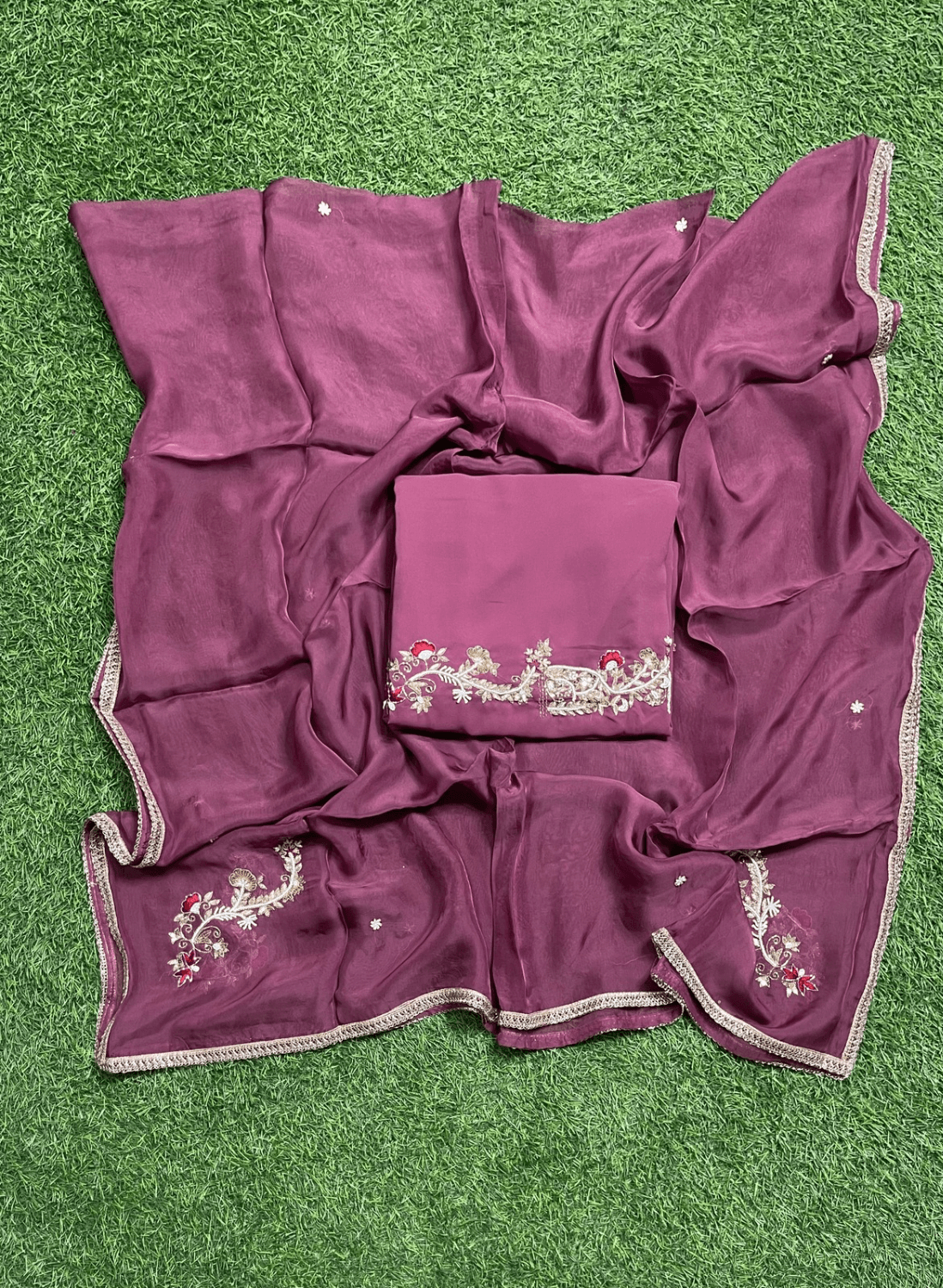 Dark onion colour georgette Suit | Party Wear | Wedding | Jaggo | Ring Ceremony | Festival | FS245
