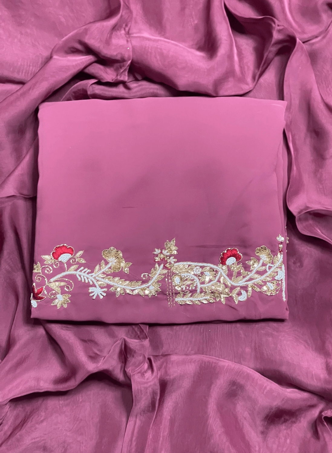 Dark onion colour georgette Suit | Party Wear | Wedding | Jaggo | Ring Ceremony | Festival | FS245