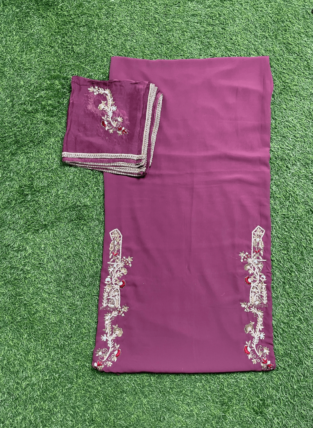 Dark onion colour georgette Suit | Party Wear | Wedding | Jaggo | Ring Ceremony | Festival | FS245