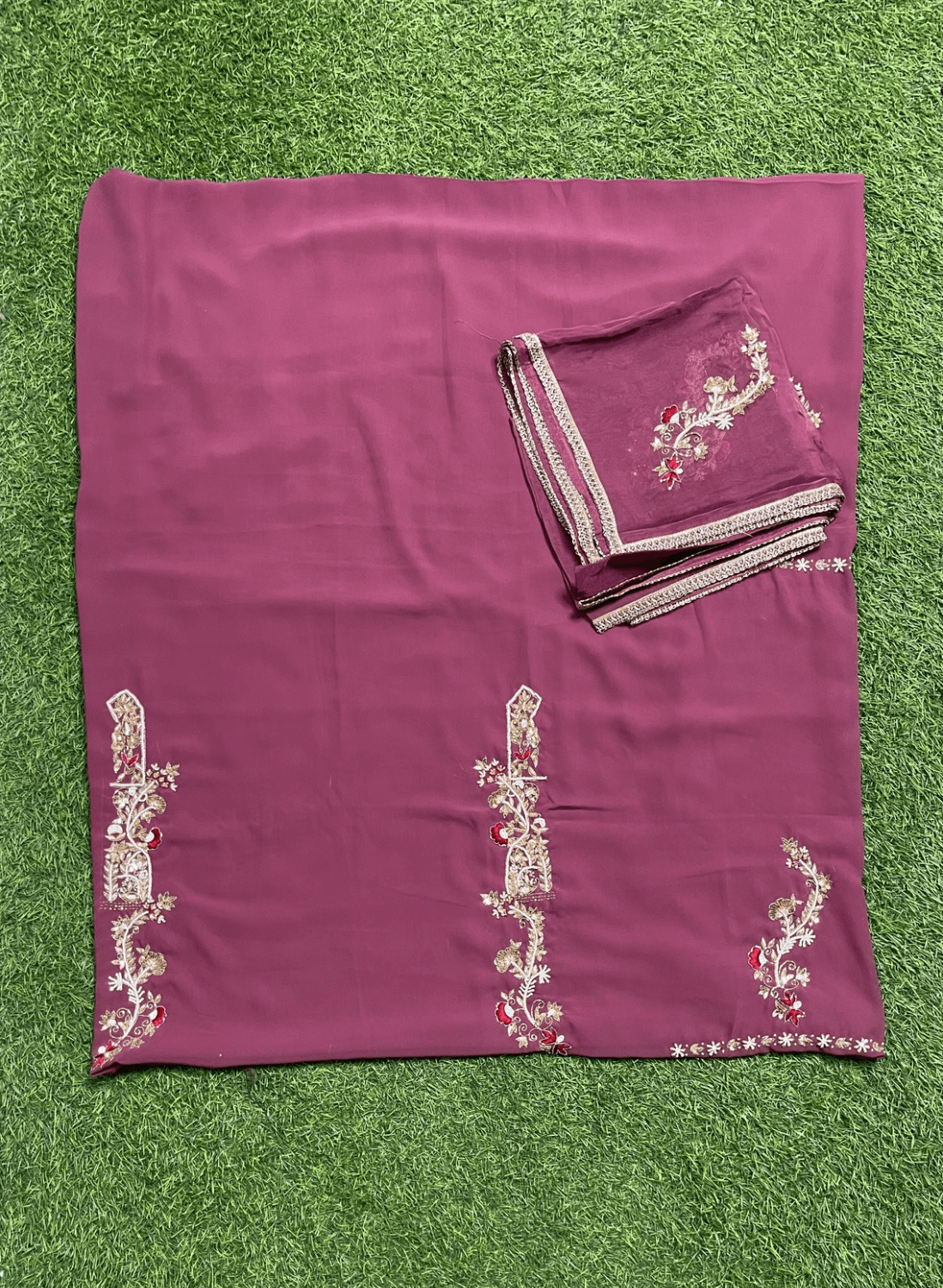 Dark onion colour georgette Suit | Party Wear | Wedding | Jaggo | Ring Ceremony | Festival | FS245