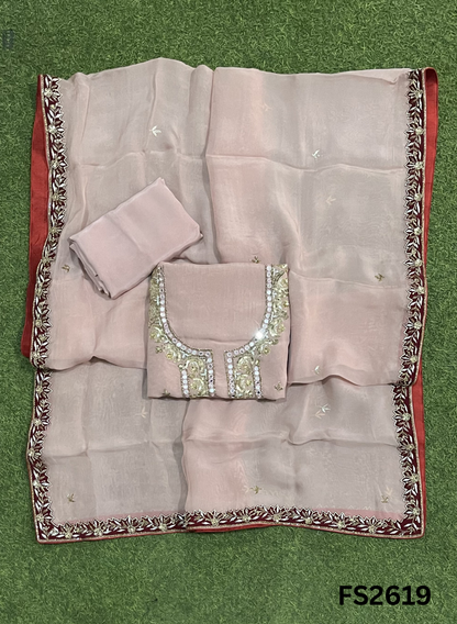 FS2619 | PEACH PINK | Organza Suit | Wedding | Party Wear | Ring Ceremony | Festival Suit |