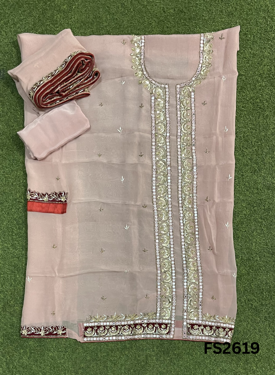 FS2619 | PEACH PINK | Organza Suit | Wedding | Party Wear | Ring Ceremony | Festival Suit |