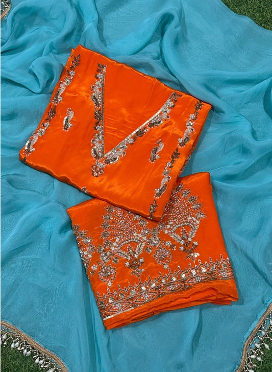 Orange | Crepe Suit | Wedding | Party Wear | Casual wear | Festival Suit  | FS313