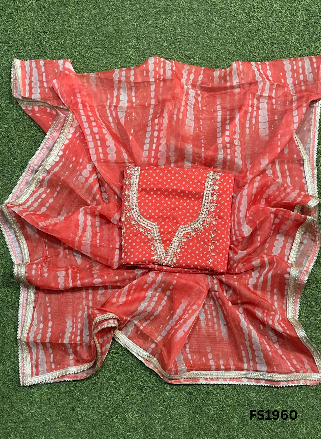 FS1960 | Orange  | Organza | Suit | Wedding | Party Wear | Ring Ceremony | Festival Suit | Allover suit