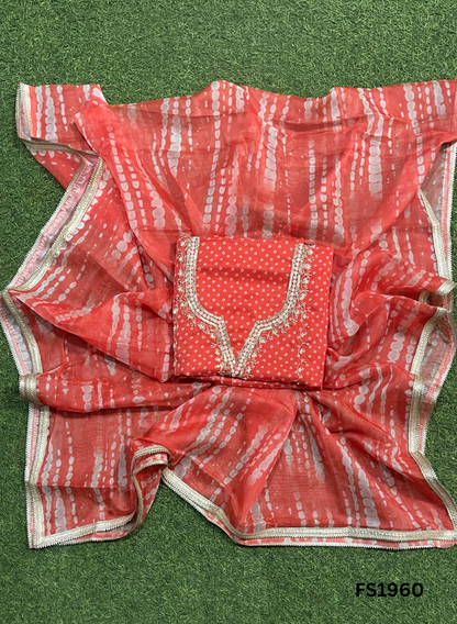 FS1960 | Orange  | Organza | Suit | Wedding | Party Wear | Ring Ceremony | Festival Suit | Allover suit