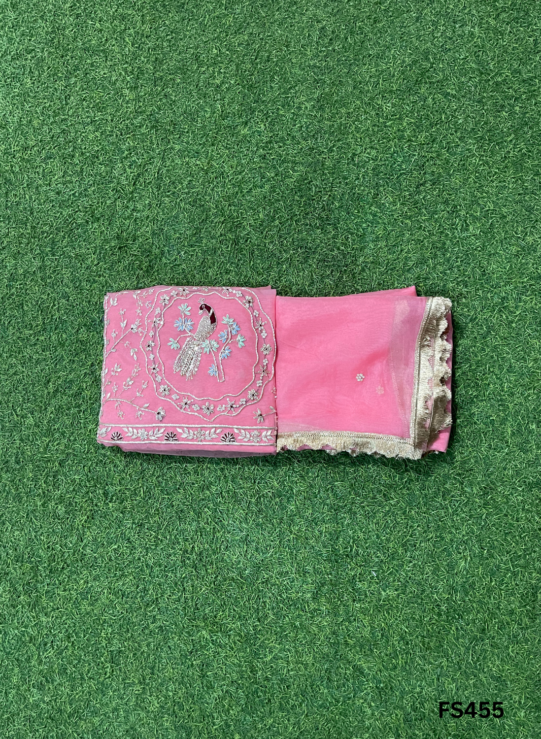 FS455 | Light Peach | Organza Suit | Party Wear | Wedding | Jaggo | Ring Ceremony | Festival