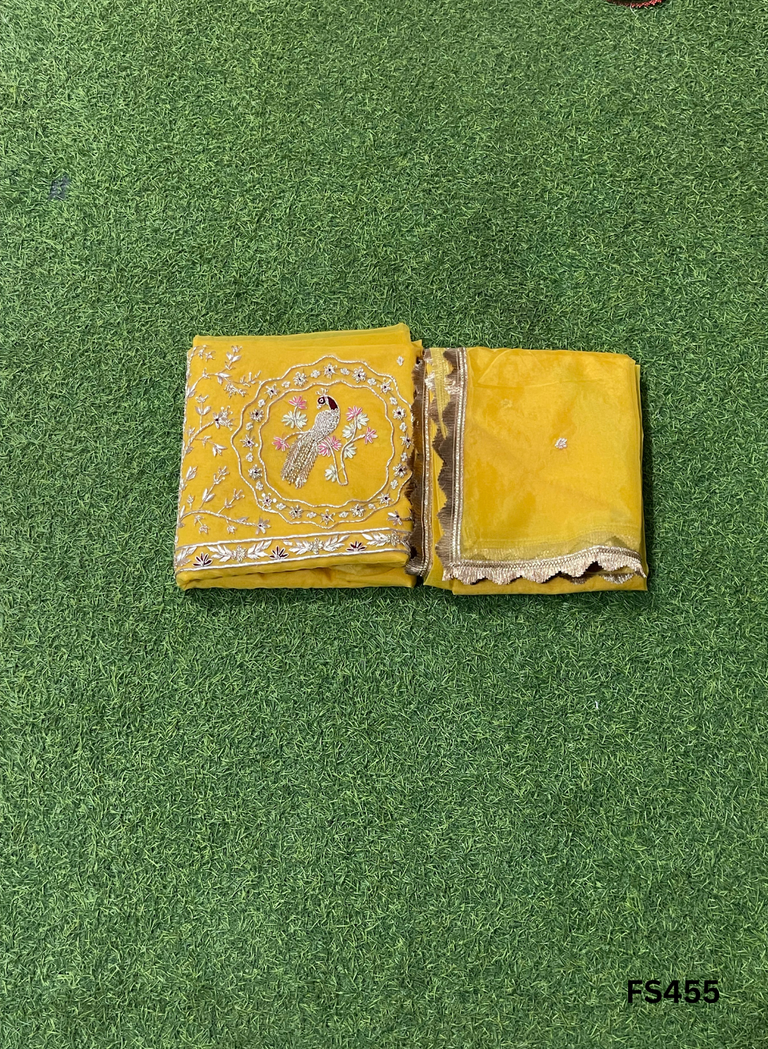 FS455 | Light Peach | Organza Suit | Party Wear | Wedding | Jaggo | Ring Ceremony | Festival