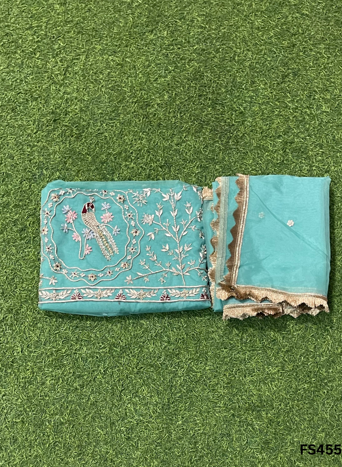 FS455 | Light Peach | Organza Suit | Party Wear | Wedding | Jaggo | Ring Ceremony | Festival