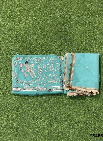 FS455 | Light Peach | Organza Suit | Party Wear | Wedding | Jaggo | Ring Ceremony | Festival