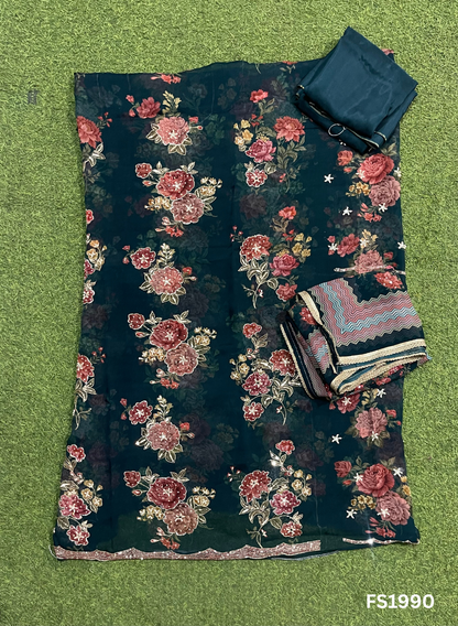 FS1990 | Peacock | Organza | Suit | Wedding | Party Wear | Ring Ceremony | Festival Suit | Allover suit