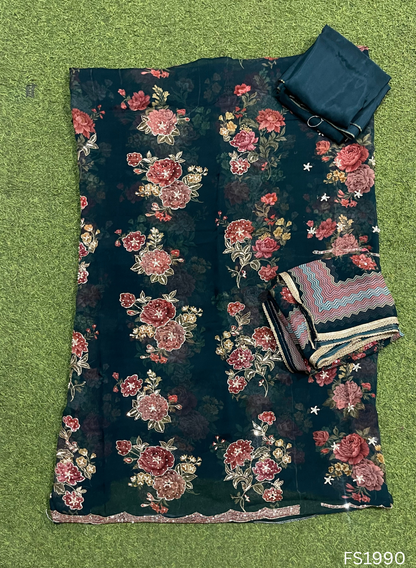 FS1990 | Peacock | Organza | Suit | Wedding | Party Wear | Ring Ceremony | Festival Suit | Allover suit