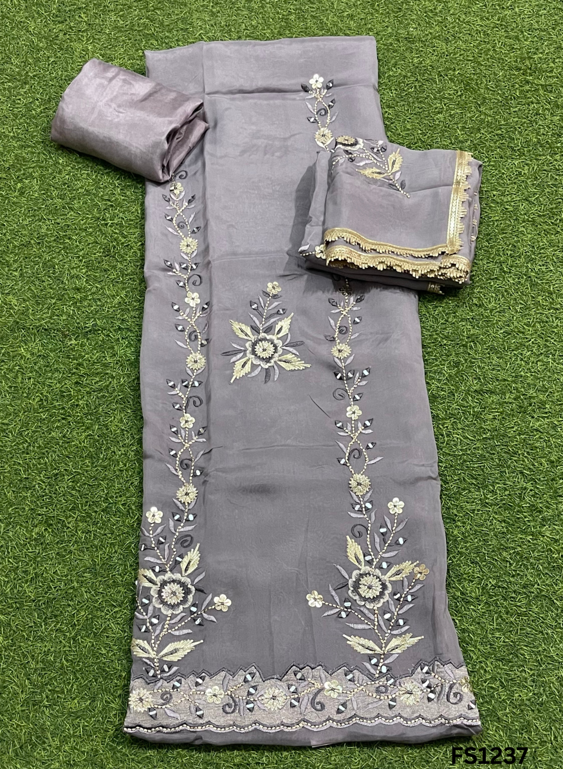 FS1237 | Grey | Organza | Suit | Wedding | Party Wear | Ring Ceremony | Festival Suit | Allover suit