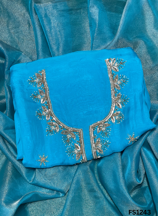FS1243 | Firozi | Organza Suit | Party Wear | Wedding | Jaggo | Ring Ceremony | Festival |
