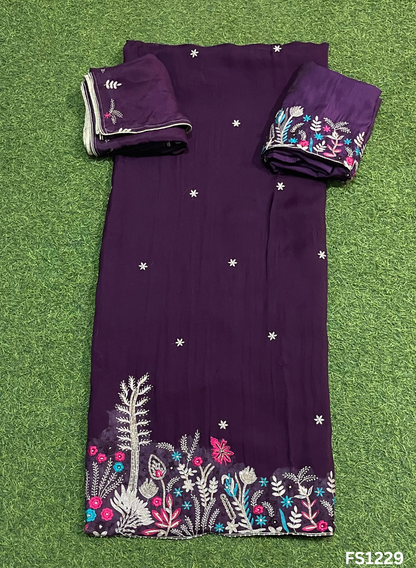 FS1229 | Wine | Organza | Suit | Wedding | Party Wear | Ring Ceremony | Festival Suit | Allover suit