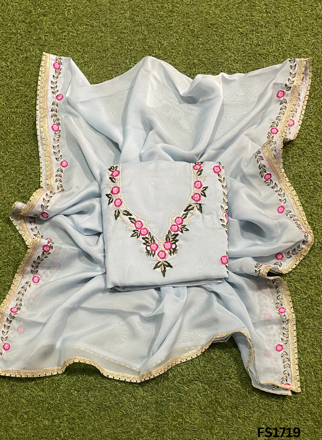 FS1917 | Sky-Blue | Organza | Suit | Wedding | Party Wear | Ring Ceremony | Festival Suit | Allover suit