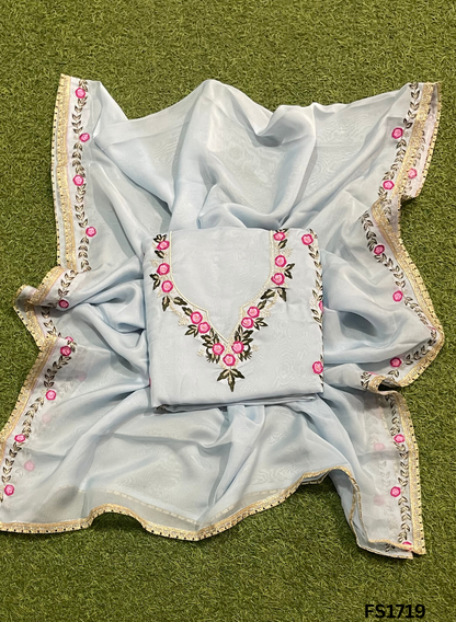 FS1917 | Sky-Blue | Organza | Suit | Wedding | Party Wear | Ring Ceremony | Festival Suit | Allover suit