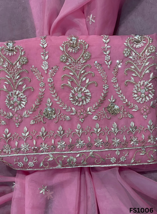 FS1006 | Baby-Pink | Organza Suit | Party Wear | Wedding | Jaggo | Ring Ceremony | Festival
