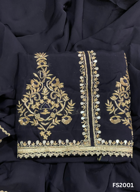 FS2001 | Navy Blue | Organza | Suit | Wedding | Party Wear | Ring Ceremony | Festival Suit | Allover suit