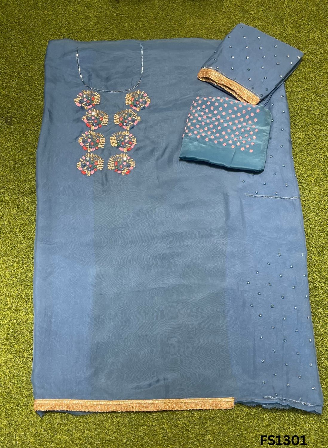 FS1301 | Blue | Organza | Suit | Wedding | Party Wear | Ring Ceremony | Festival Suit | Allover suit