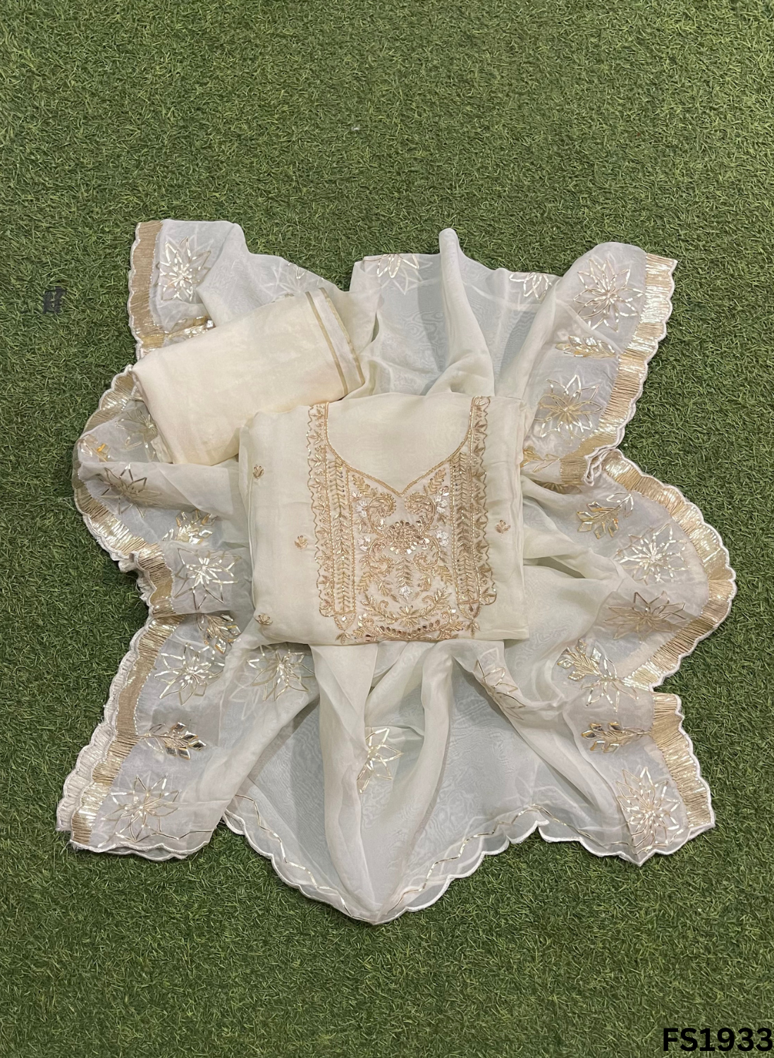 FS1933 | Off-White  Organza | Suit | Wedding | Party Wear | Ring Ceremony | Festival Suit | Allover suit