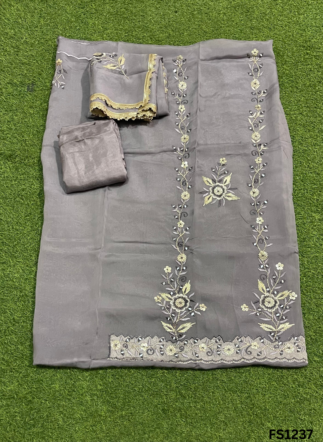 FS1237 | Grey | Organza | Suit | Wedding | Party Wear | Ring Ceremony | Festival Suit | Allover suit