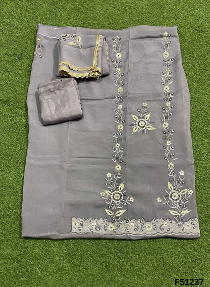 FS1237 | Grey | Organza | Suit | Wedding | Party Wear | Ring Ceremony | Festival Suit | Allover suit